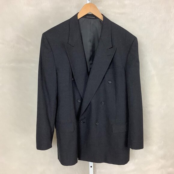 Balmain Vintage 90s 00s Gray Wool Peak Collar Double Breasted Men's Blazer 46R - Picture 1 of 7